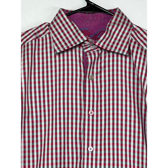 Robert Graham Mens Size Large Red/Gray/White Check Long Sleeve Button Down Shirt - Picture 5 of 8